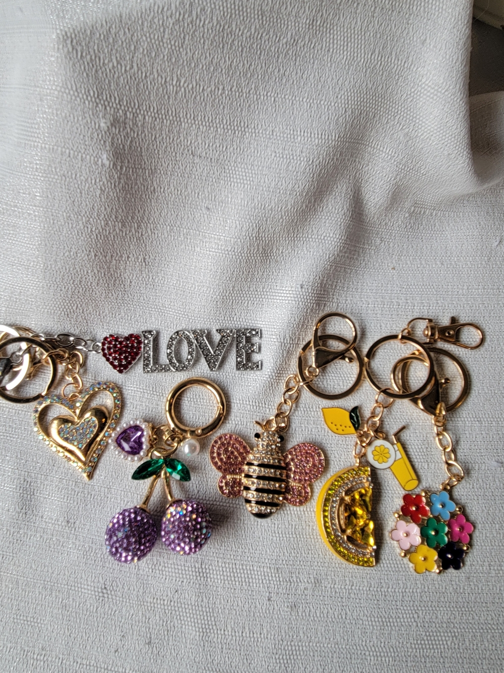 6 Piece Love & Fruit Bag Charm/Keychain Set